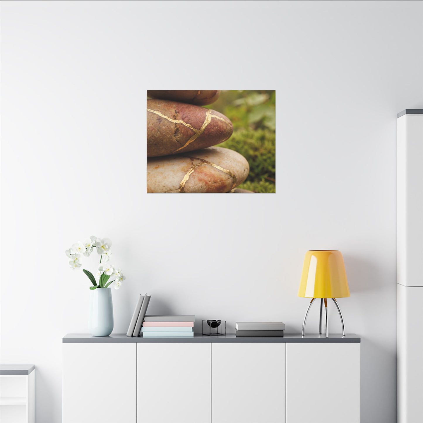 River Stones Summer Canvas Art | Kintsugi Healing Design