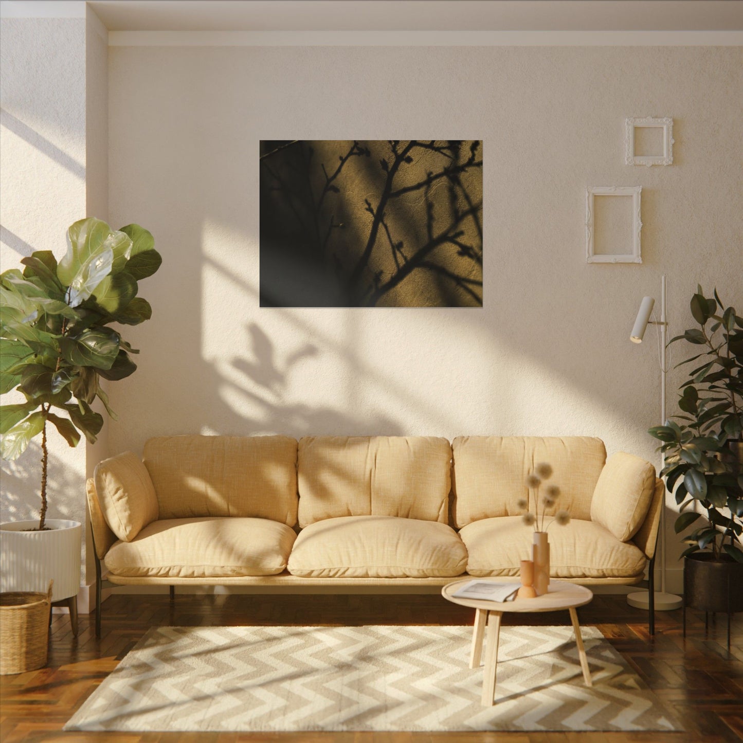 Golden Hour Shadow Play Canvas Art - Dark Japandi Seijaku