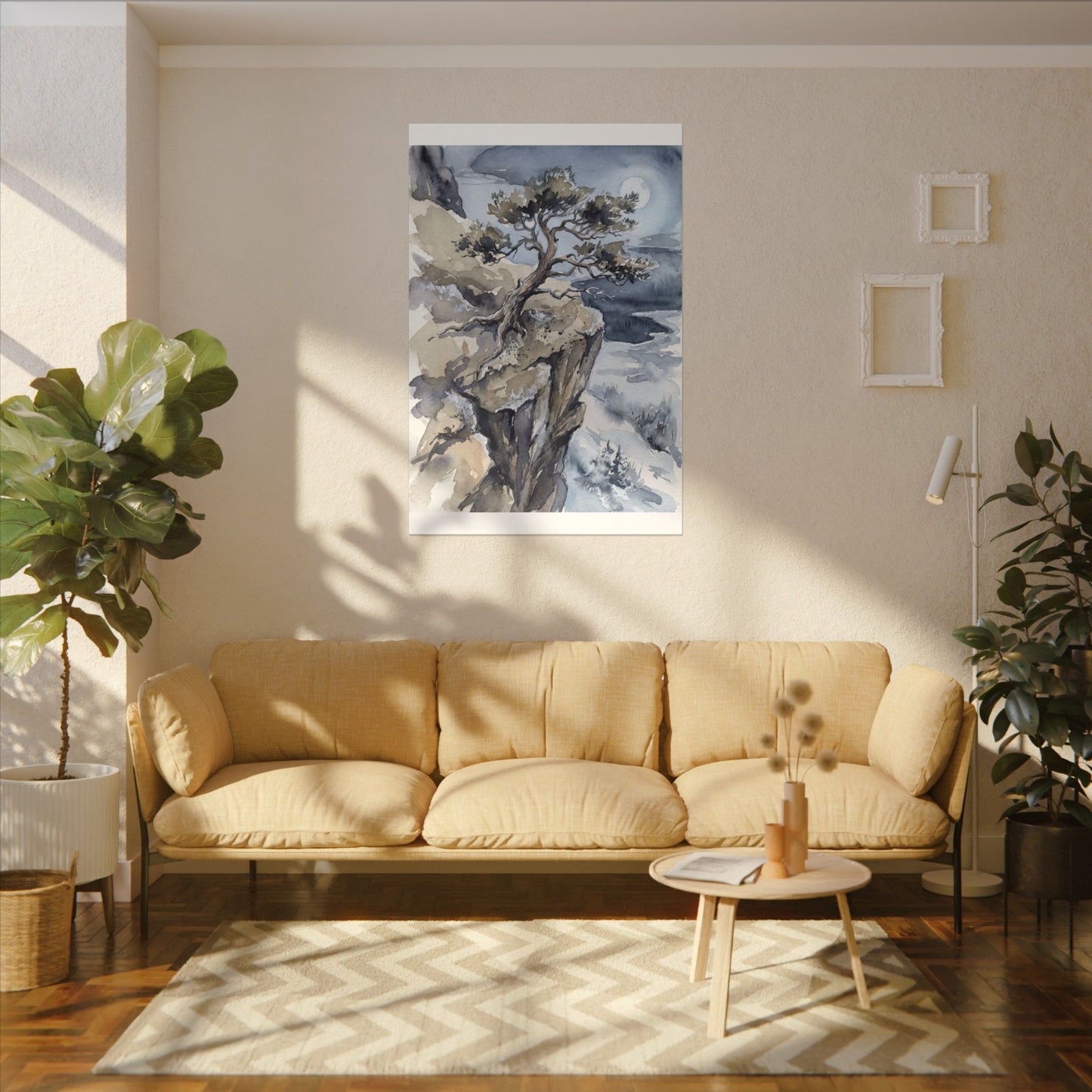 Pine Tree Canvas Art | Winter Japandi Watercolor Art