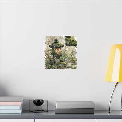 Stone Lantern Watercolor Canvas Art | Elegant Japandi Art