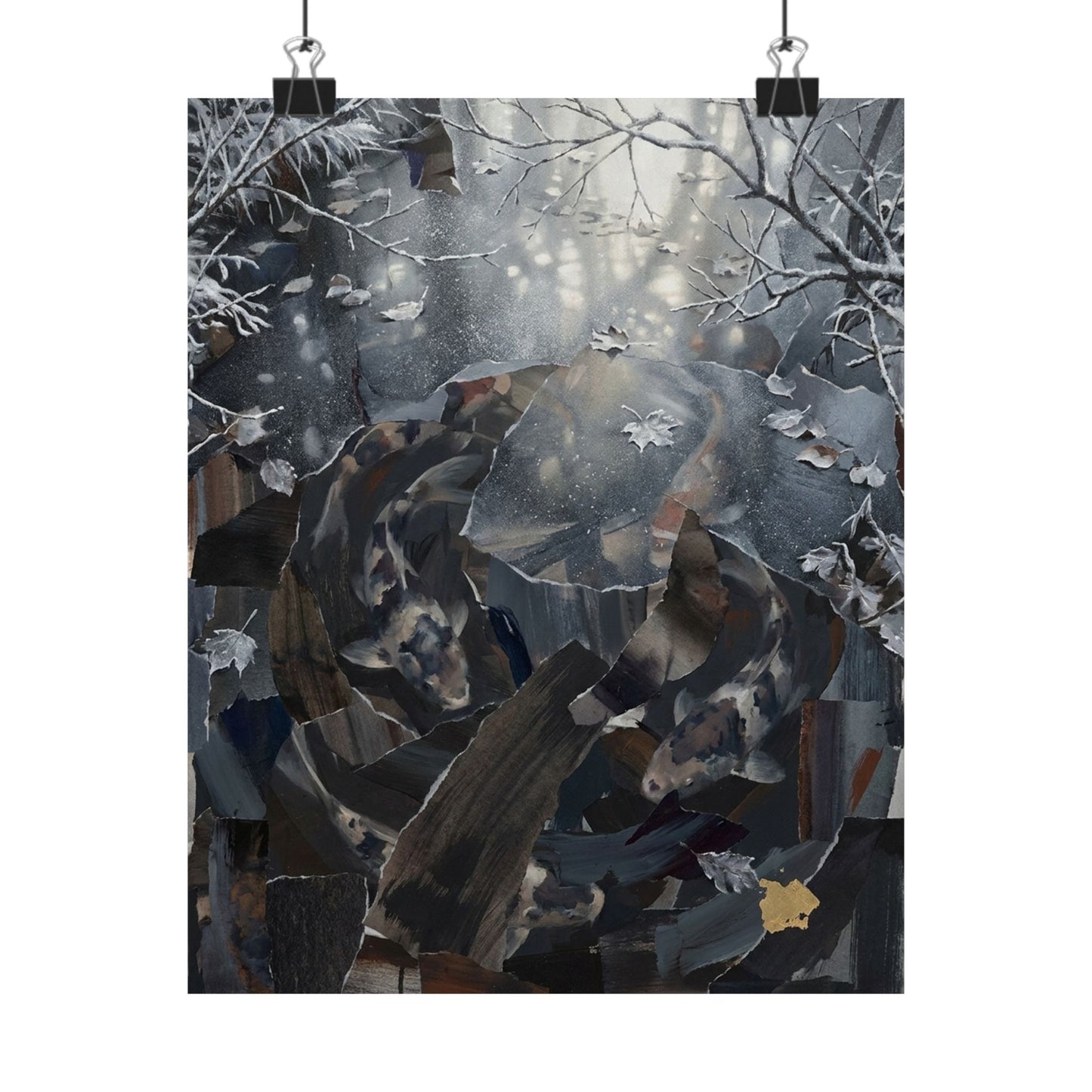 Koi Pond Wall Art Print | Winter Dark Japandi Shadow Zen Art
