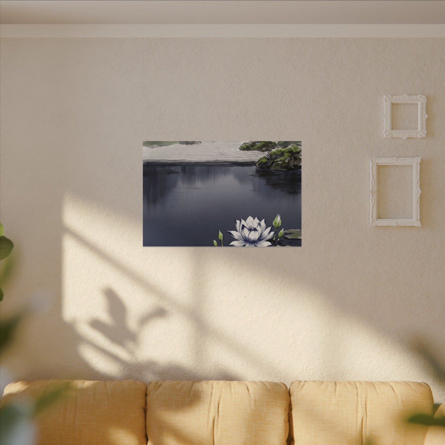 Lotus Flower Karesansui Canvas Art | Tranquil Zen Art