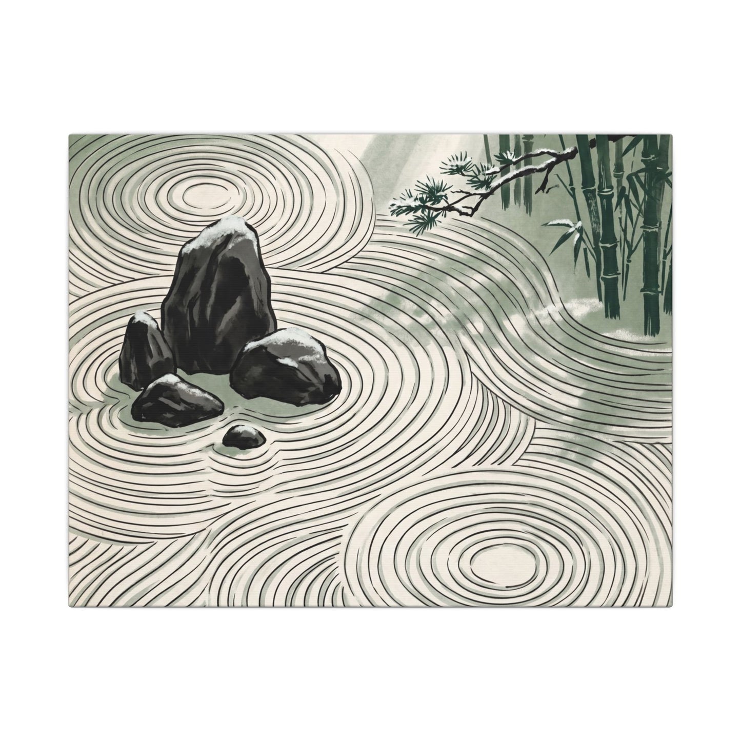 Shibui Rock Garden Canvas Art - Zen Ukiyo E Inspired