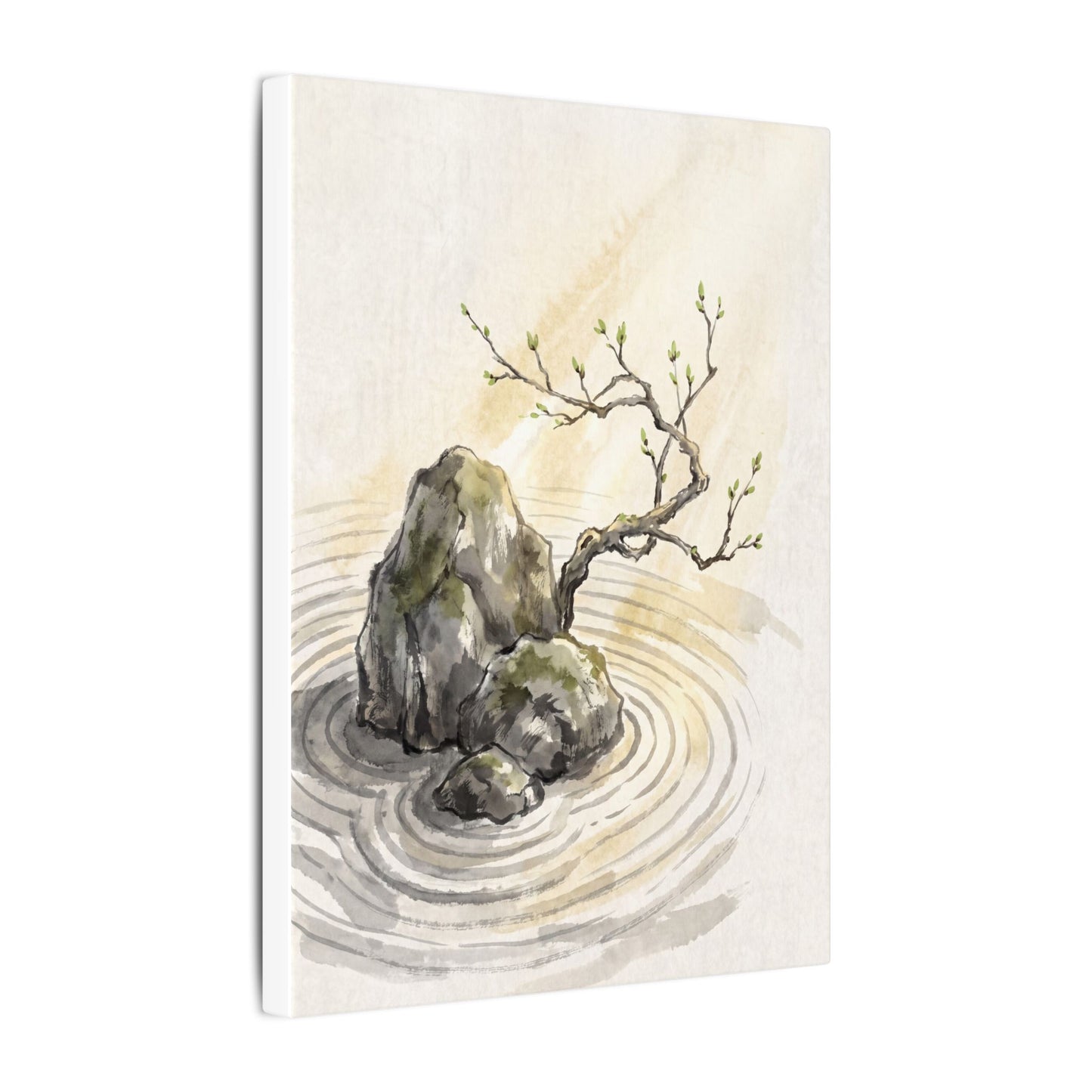 Serene Rock Garden Canvas Art - Sumi E Zen
