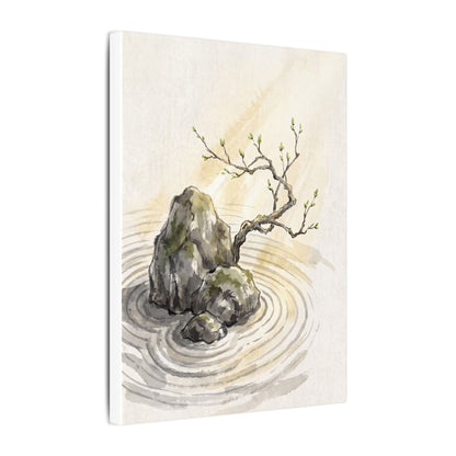 Serene Rock Garden Canvas Art - Sumi E Zen