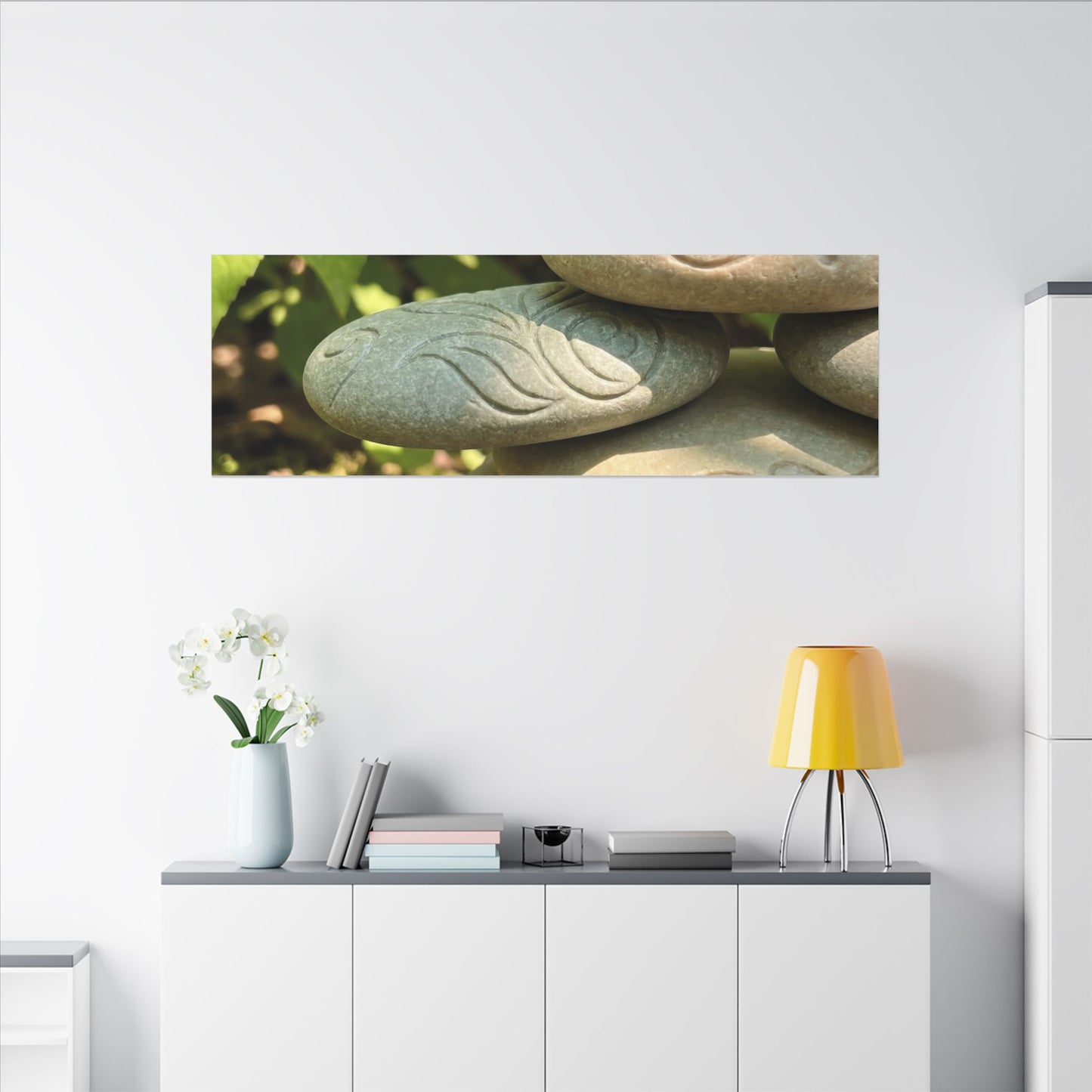 River Stones Summer Canvas Art | Japandi Earthy Design