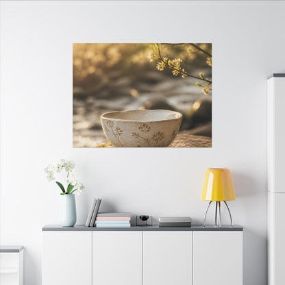 Neutral Ceramic Bowl Canvas Art - Japanese Pattern Japandi