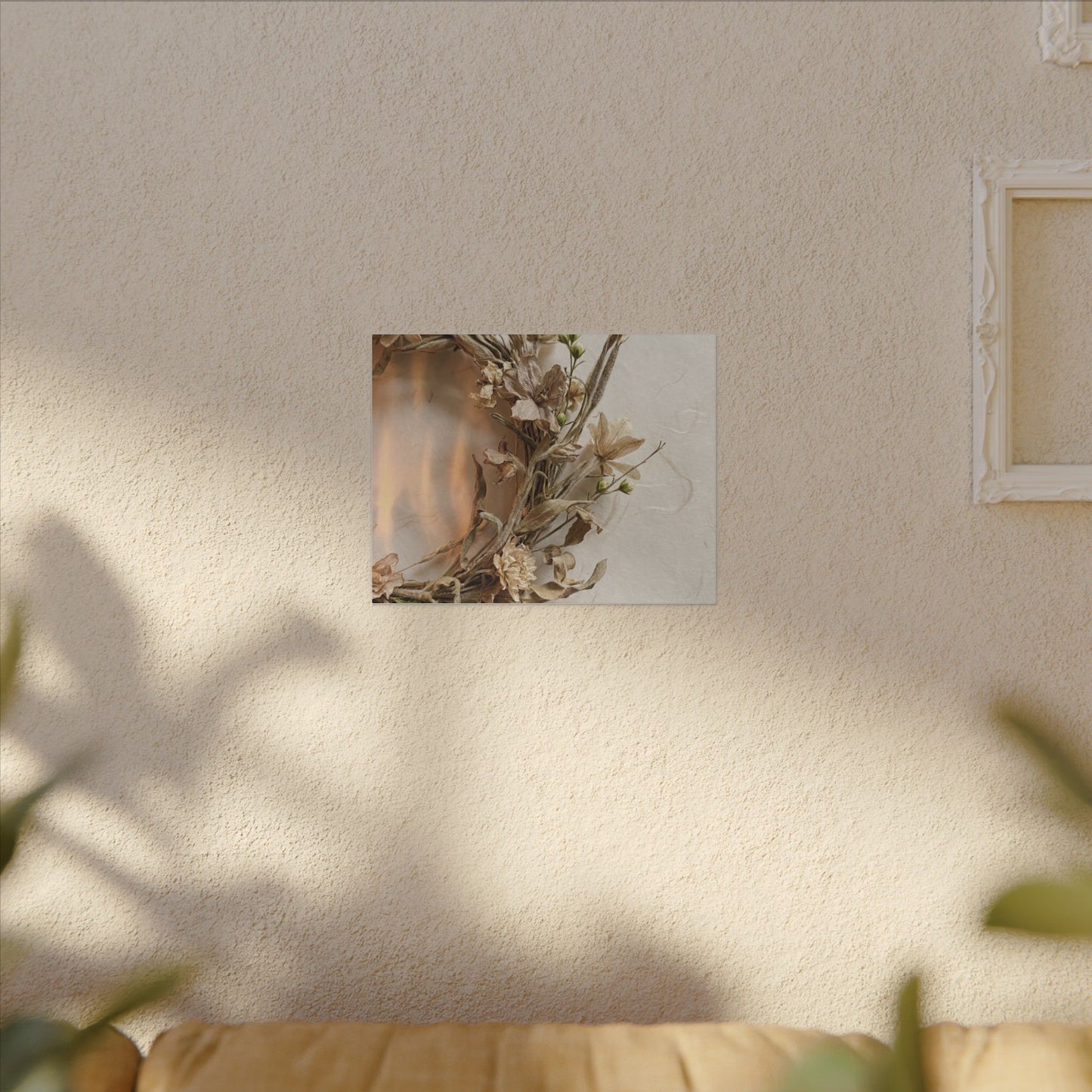 Dried Flowers Japanese Pattern Canvas Art | Neutral Japandi Art