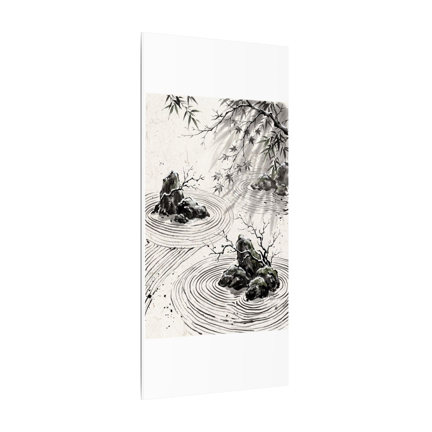 Rock Garden Canvas Art | Winter Zen Sumi E Art