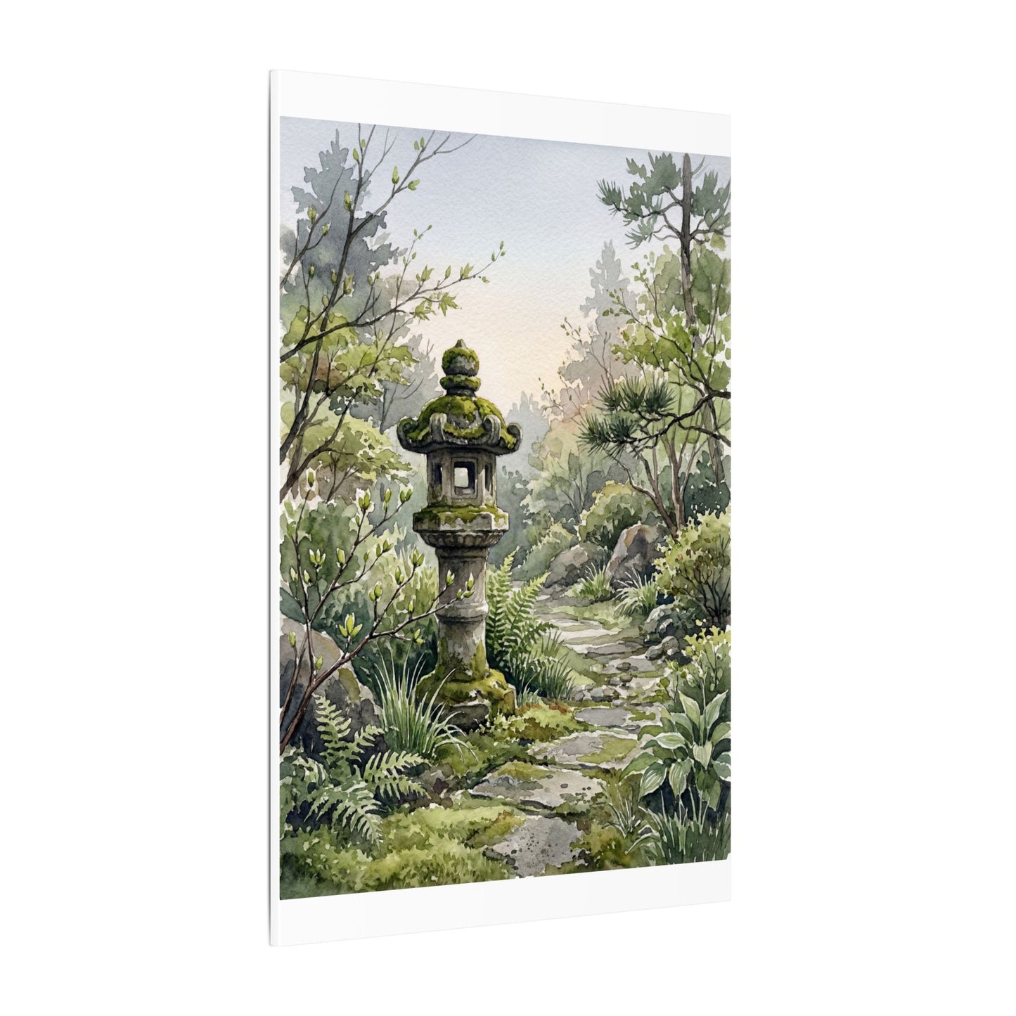 Neutral Stone Lantern Canvas Art - Watercolor Japandi