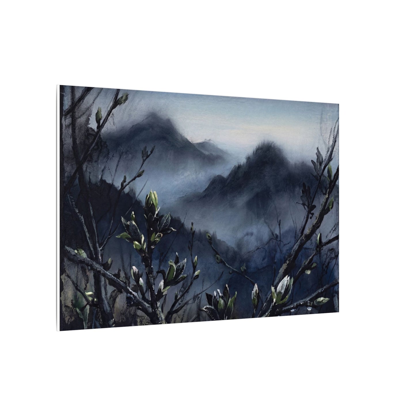 Mountain Mist Spring Canvas Art | Dark Japandi Atmospheric Design