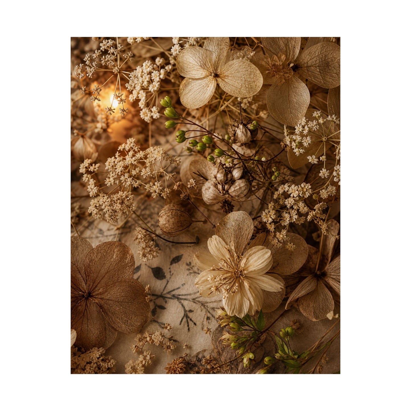 Candlelight Dried Flowers Wall Art Print - Japandi Fukinsei