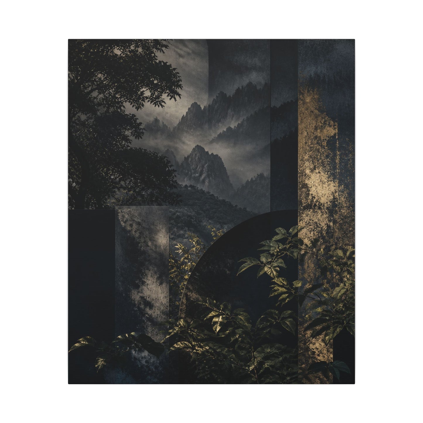 Mountain Mist Summer Canvas Art | Dark Japandi Atmospheric Design