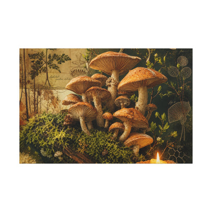 Spring Wild Mushrooms Herbarium Canvas Art | Earthy Decor