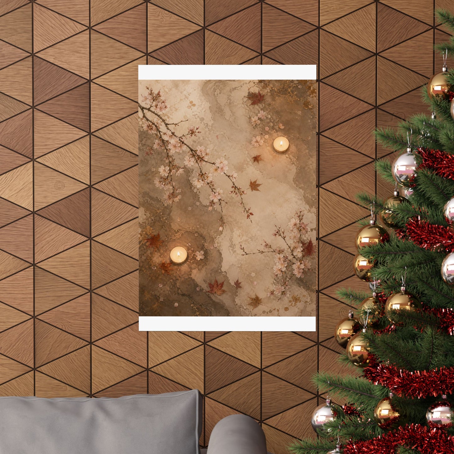 Cherry Blossom Autumn Wall Art Print | Japandi Cozy Design