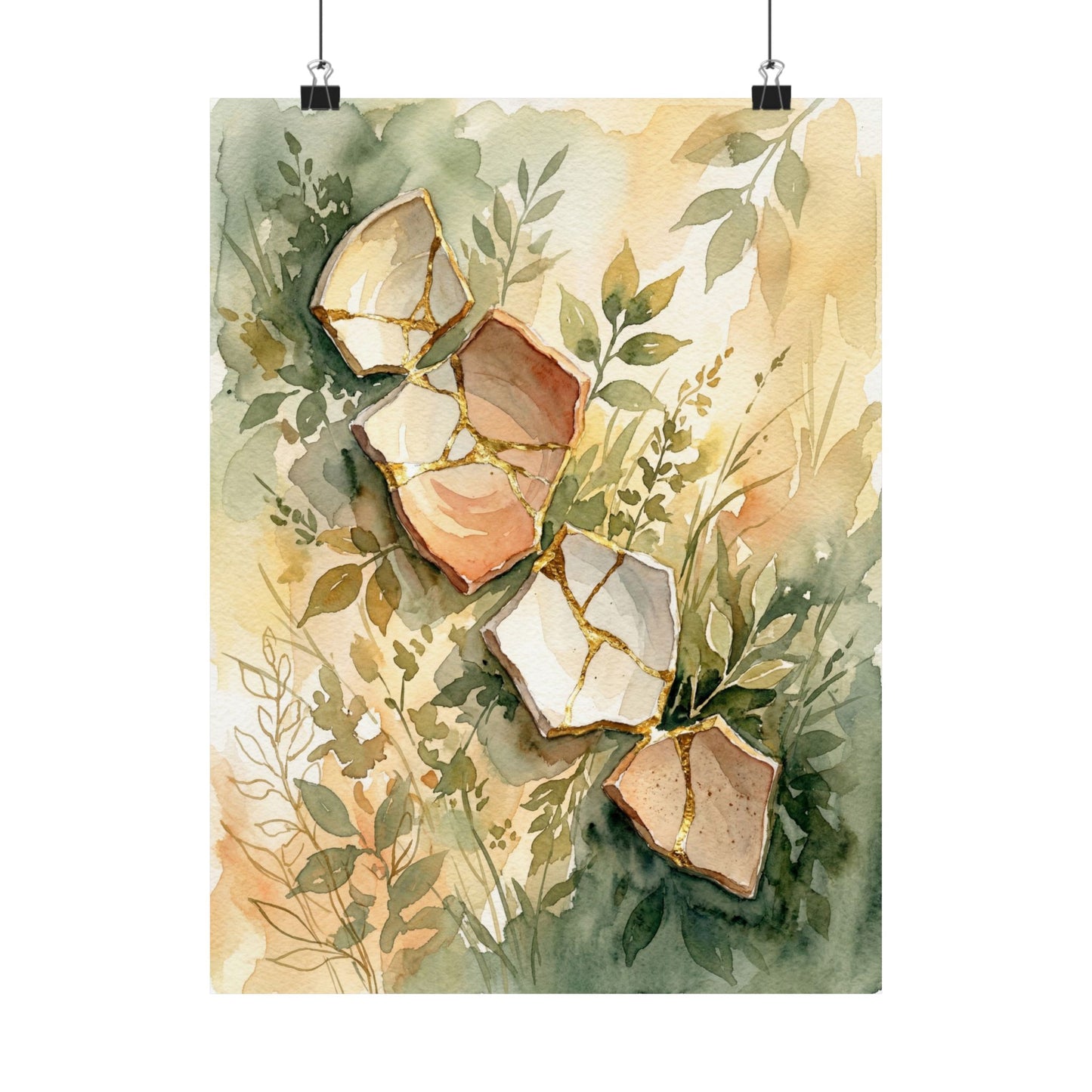 Ma Broken Pottery Wall Art Print - Japandi Watercolor Art Print