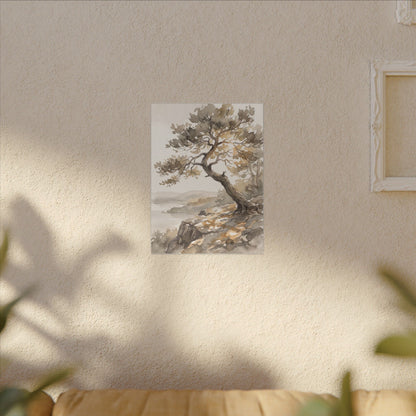 Pine Tree Watercolor Canvas Art | Elegant Japandi Art