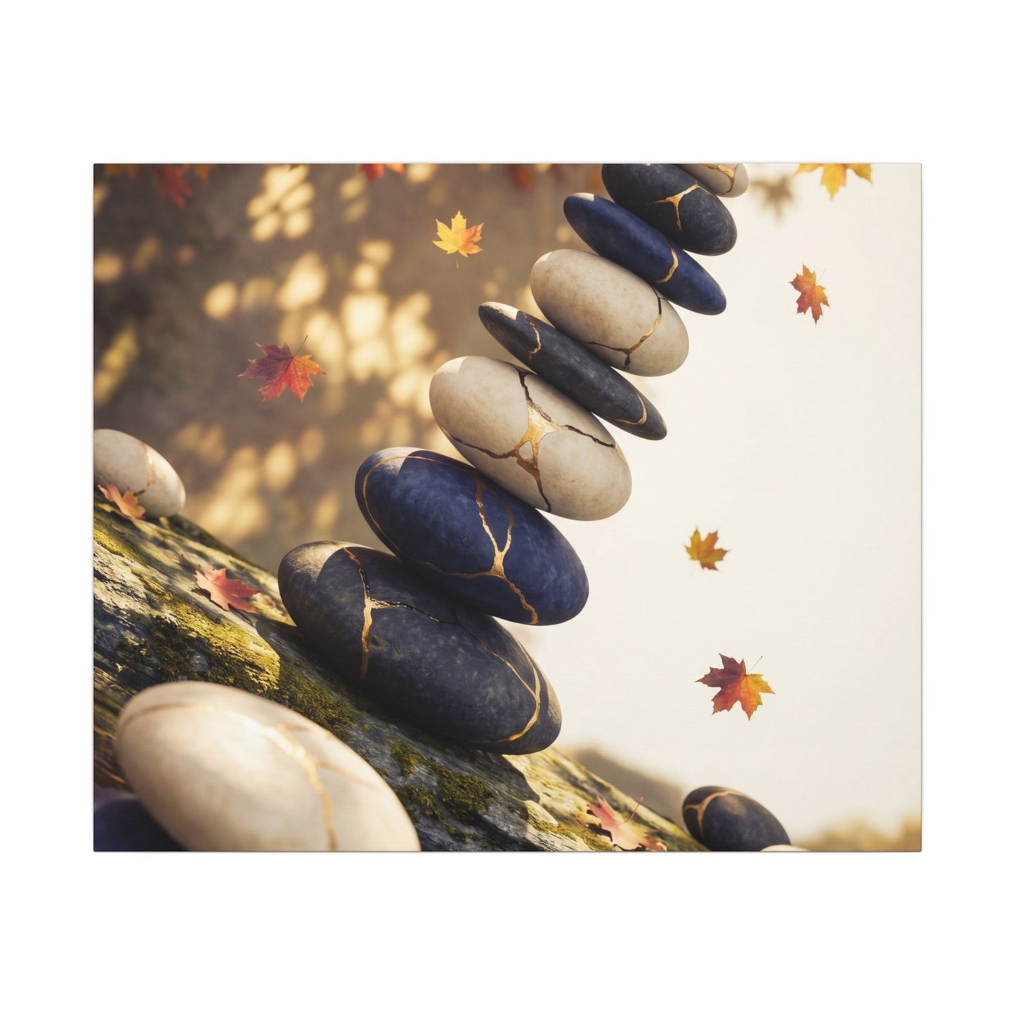 Ma River Stones Canvas Art - Kintsugi Gold Vein
