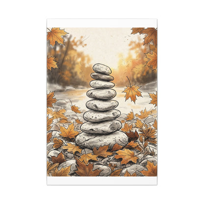 Earthy River Stones Canvas Art - Minimal Line Japandi
