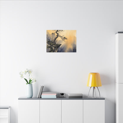 Zen Pine Tree in Golden Hour | Sumi E Canvas Art