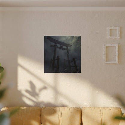 Dark Japandi Torii Gate in Dappled | Moody Minimal Canvas Art
