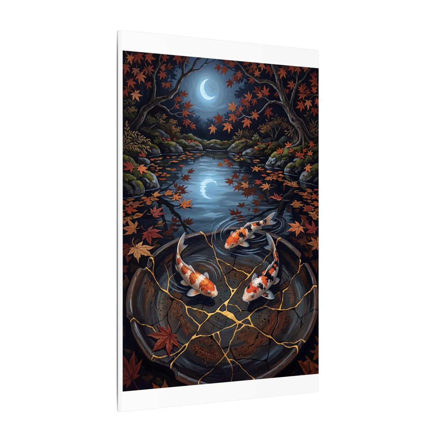 Koi Pond Canvas Art | Autumn Kintsugi Gold Repair Art