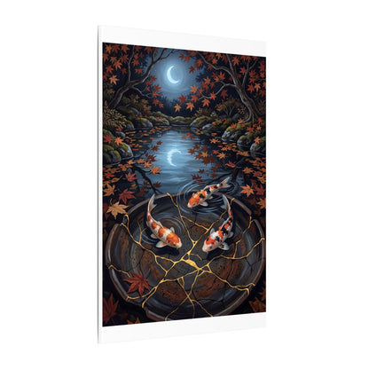 Koi Pond Canvas Art | Autumn Kintsugi Gold Repair Art