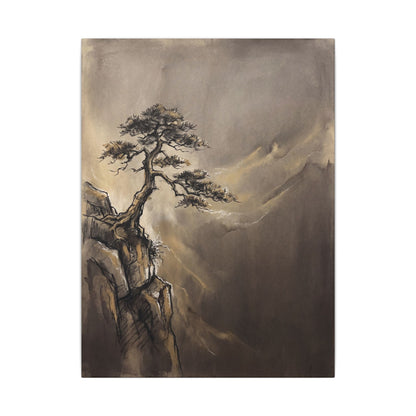 Pine Tree Charcoal Ink Canvas Art | Luxurious Dark Japandi Art