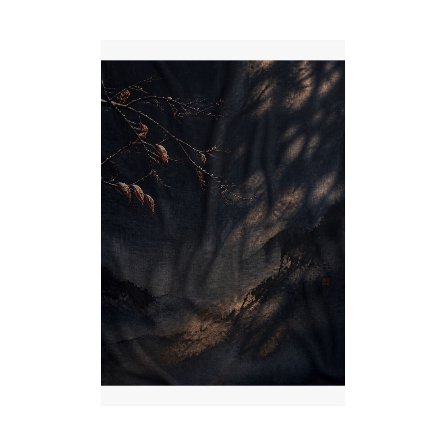Winter Silk Drape Charcoal Ink Wall Art Print | Sophisticated Decor