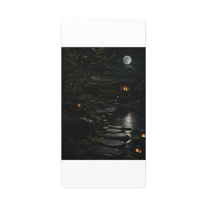 Moonlit Garden Shadow Zen Canvas Art | Sophisticated Dark Japandi Art