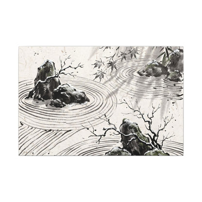 Rock Garden Canvas Art | Winter Zen Sumi E Art