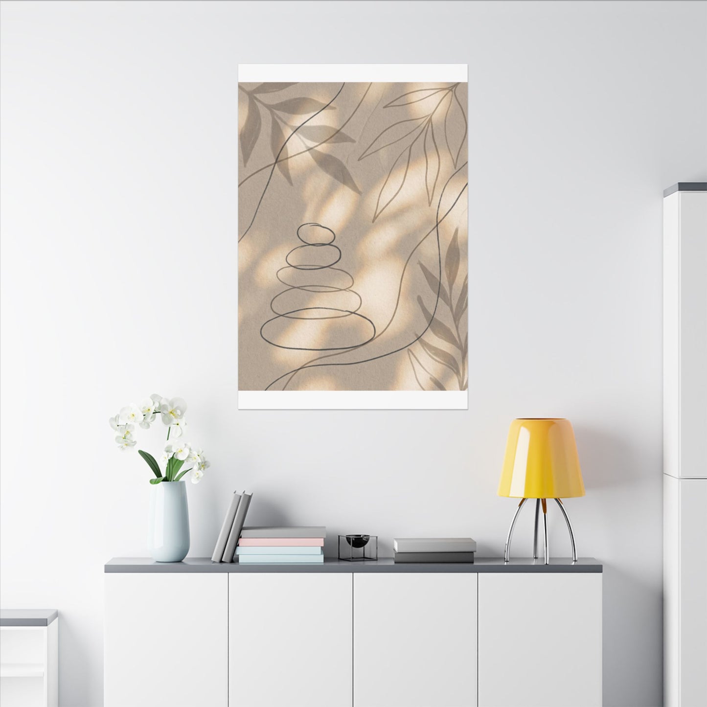 River Stones Minimal Line Canvas Art | Earthy Japandi Art