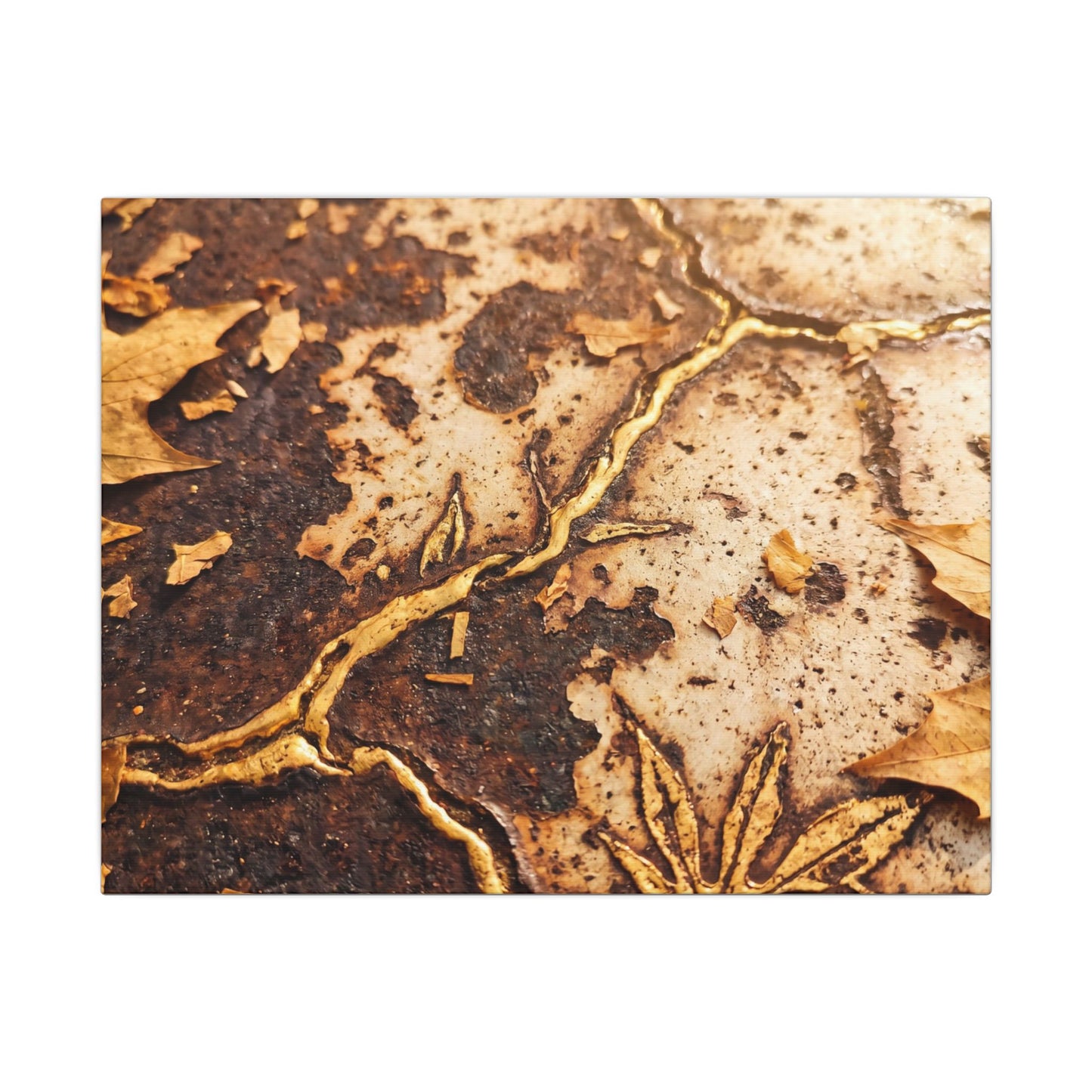 Kintsugi Rust Patina in Golden Hour | Gold Vein Canvas Art