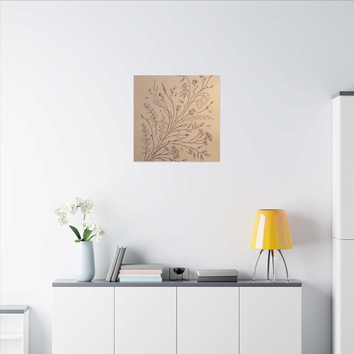 Dried Flowers Canvas Art | Spring Japandi Minimal Line Art