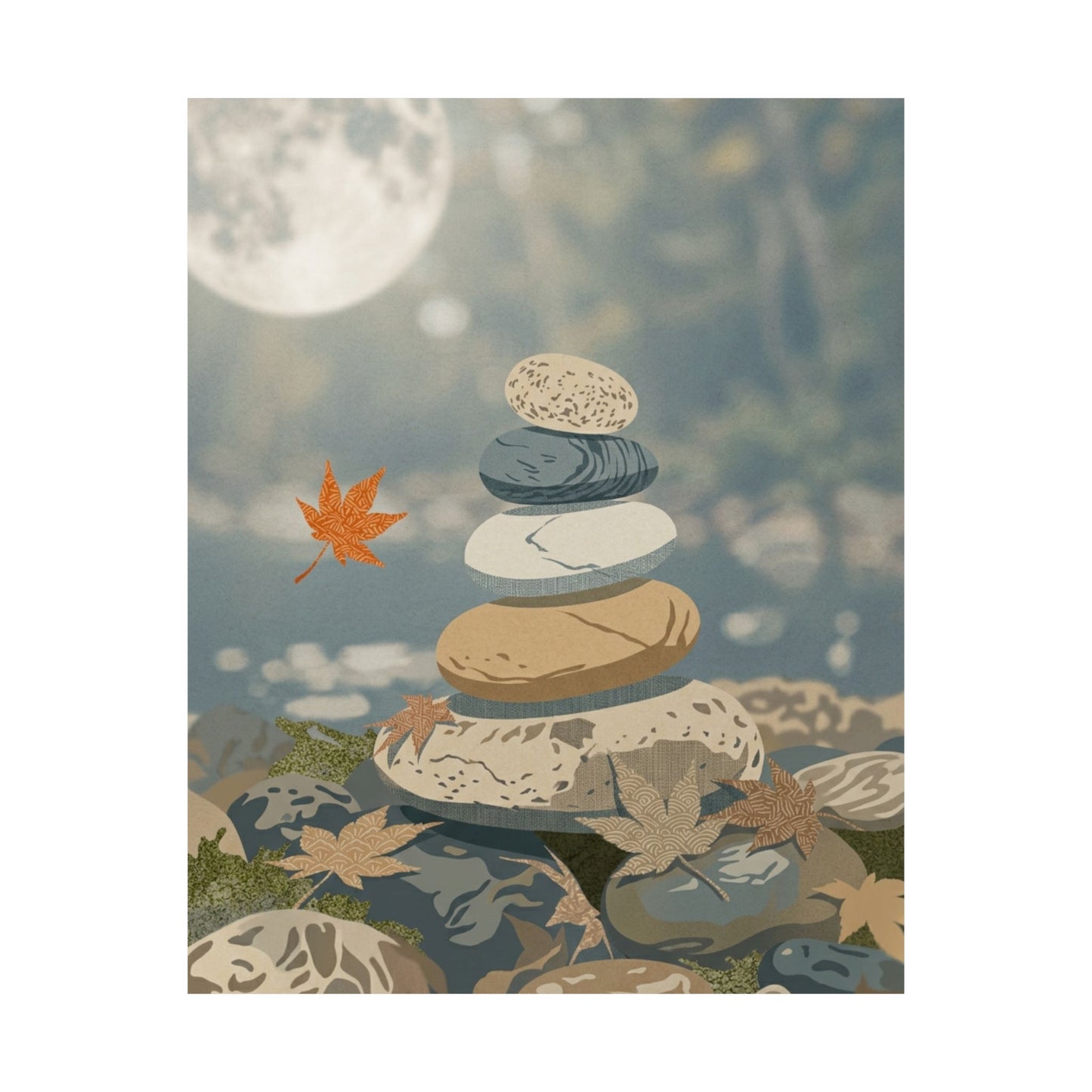 Earthy River Stones Wall Art Print - Japanese Pattern Japandi
