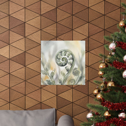 Fern Unfurling Watercolor Wall Art Print | Earthy Japandi Art