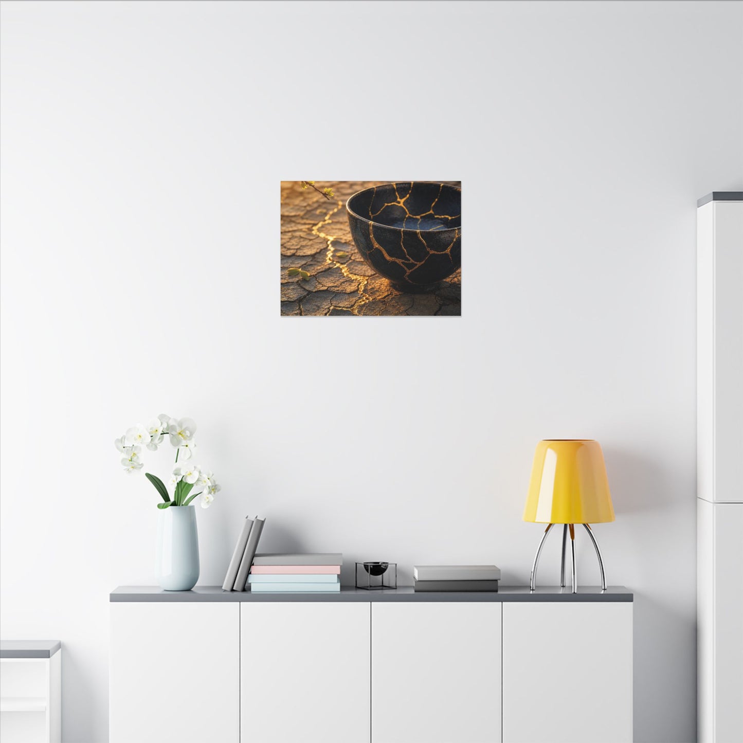 Golden Hour Cracked Earth Canvas Art - Kintsugi Fukinsei