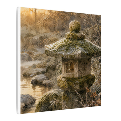 Winter Stone Lantern Watercolor Canvas Art | Earthy Decor