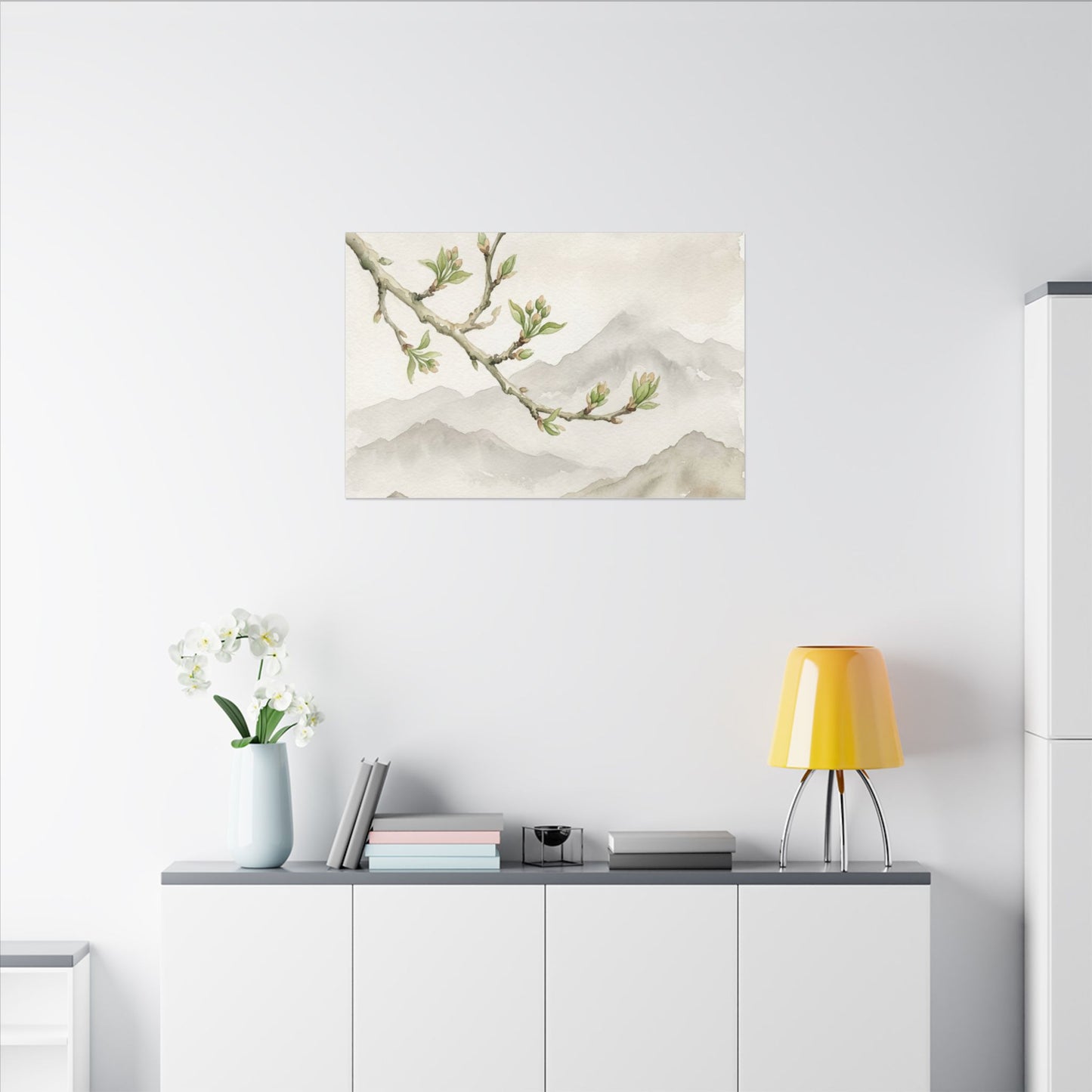Spring Mountain Mist Watercolor Canvas Art | Cozy Decor