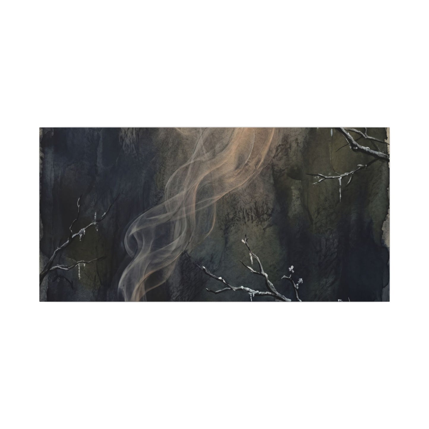 Incense Smoke Winter Canvas Art | Dark Japandi Moody Design