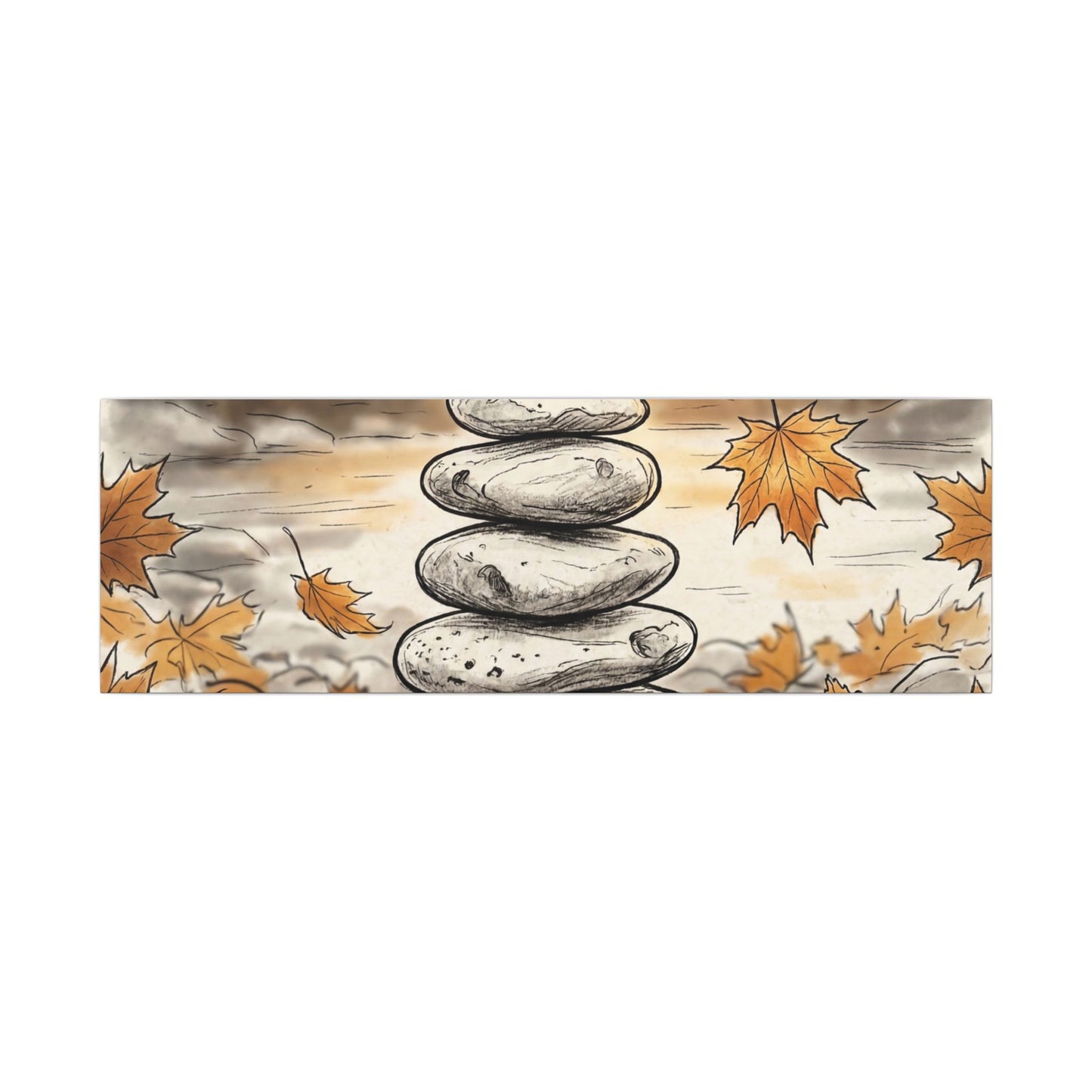 Earthy River Stones Canvas Art - Minimal Line Japandi