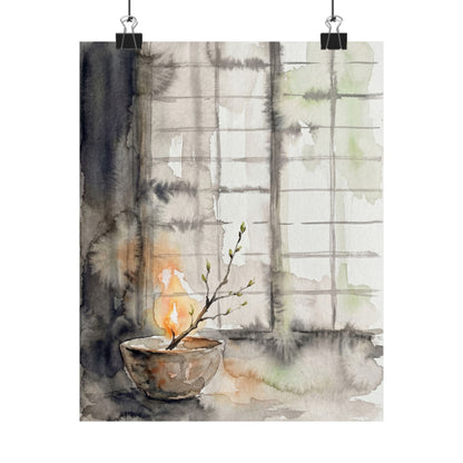 Spring Shoji Screen Watercolor Wall Art Print | Elegant Decor Art Print