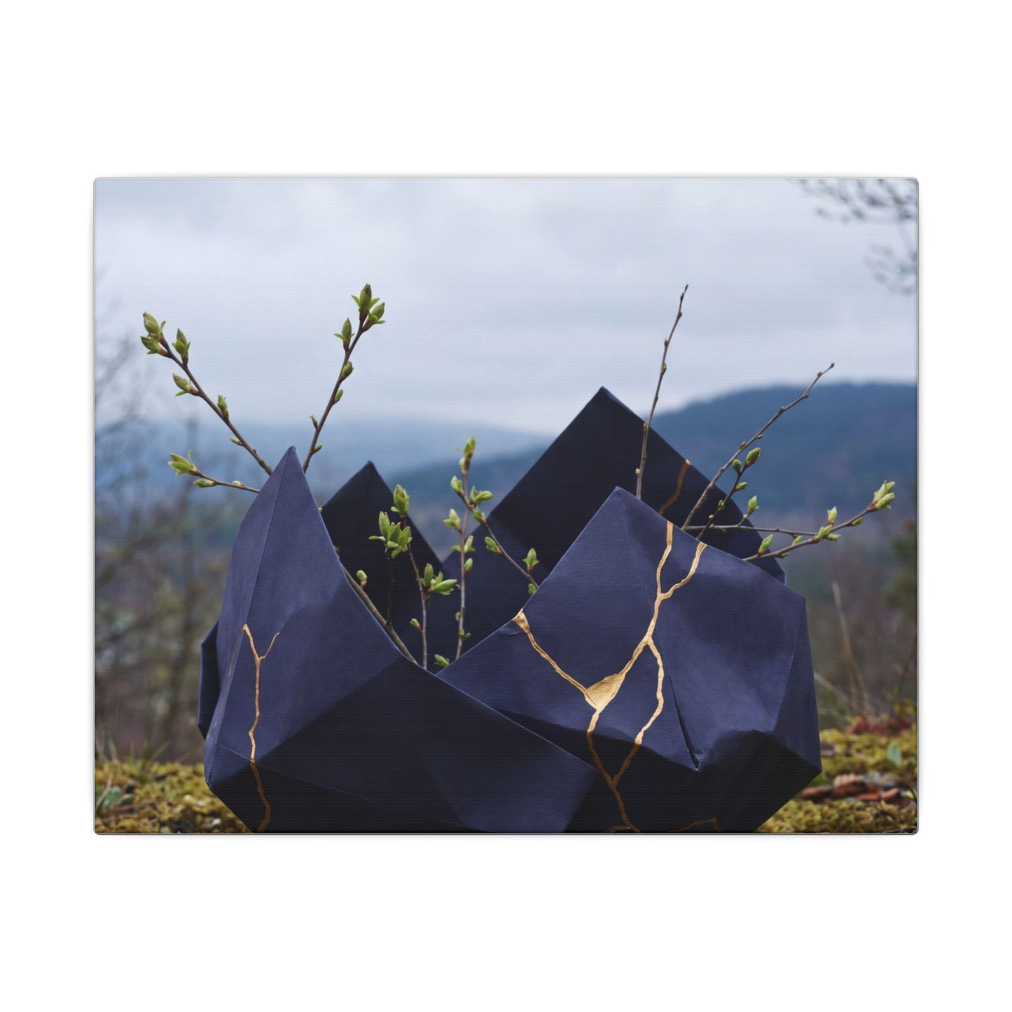 Paper Fold Canvas Art | Spring Kintsugi Gold Repair Art