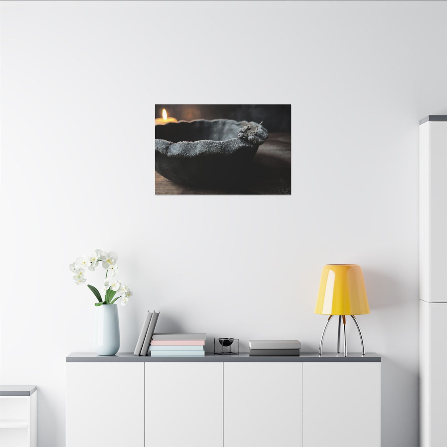Ceramic Bowl Canvas Art | Winter Dark Japandi Shadow Zen Art