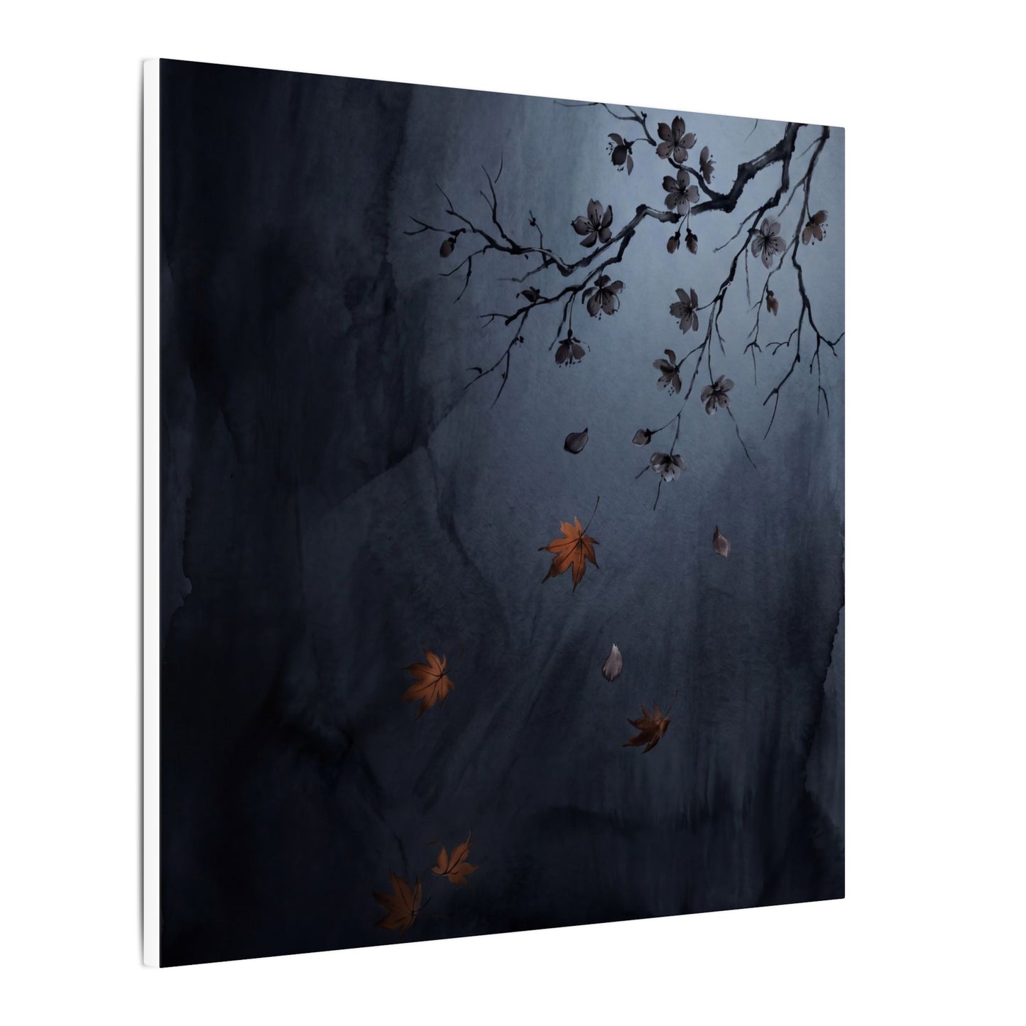 Autumn Cherry Blossom Charcoal Ink Canvas Art | Atmospheric Decor