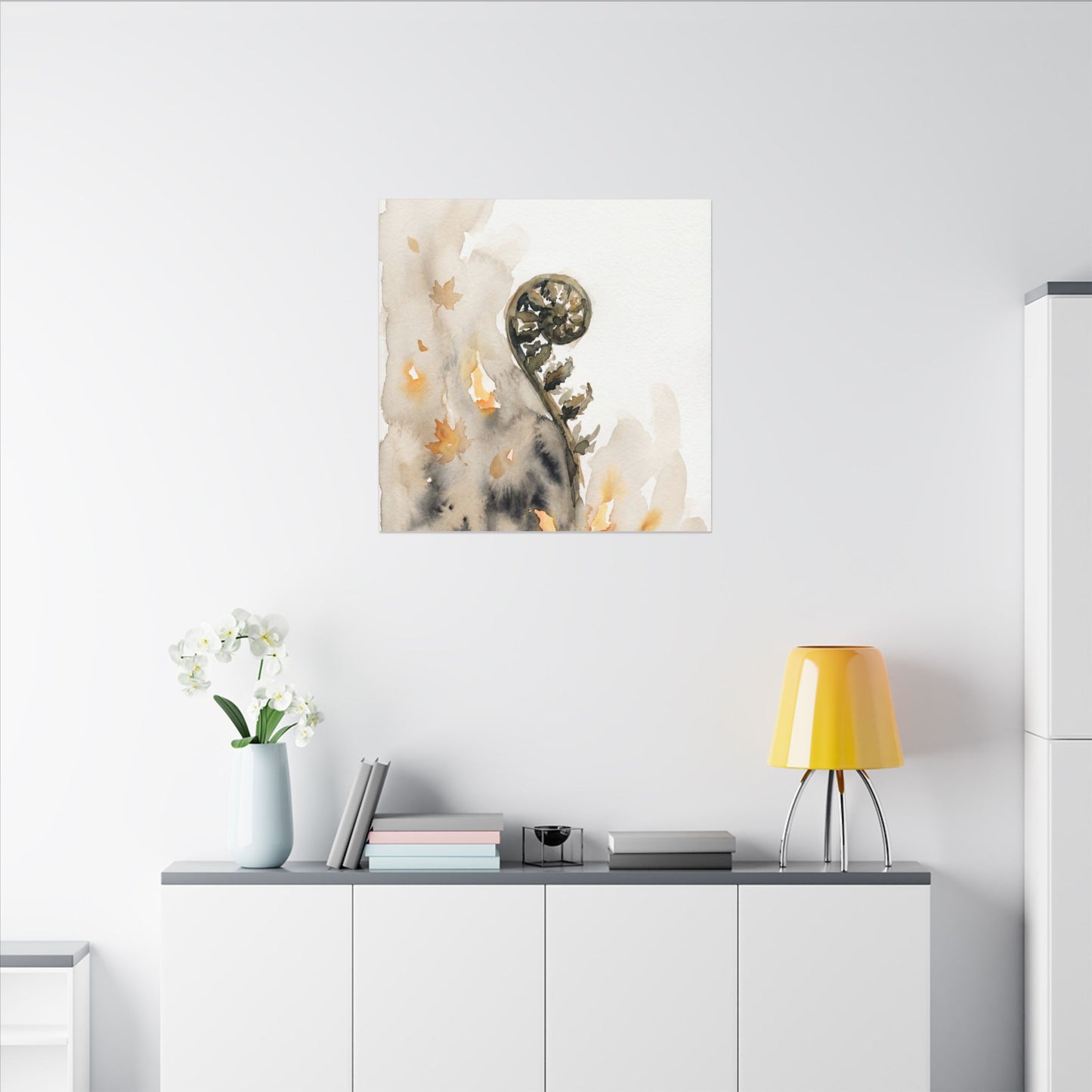 Fern Unfurling Watercolor Canvas Art | Earthy Japandi Art
