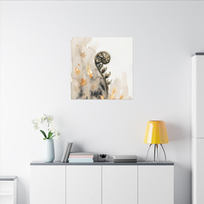 Fern Unfurling Watercolor Canvas Art | Earthy Japandi Art