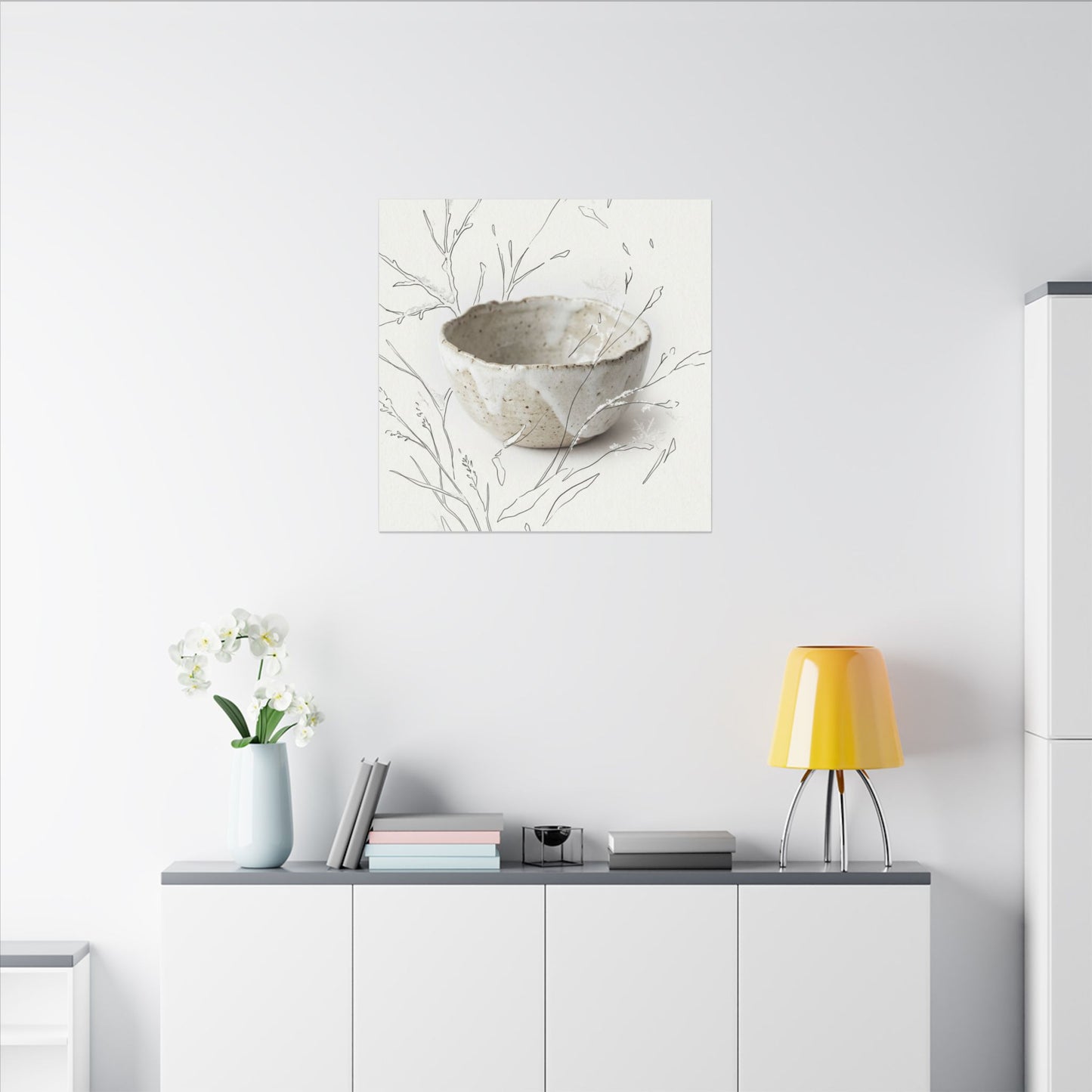 Neutral Ceramic Bowl Canvas Art - Minimal Line Japandi
