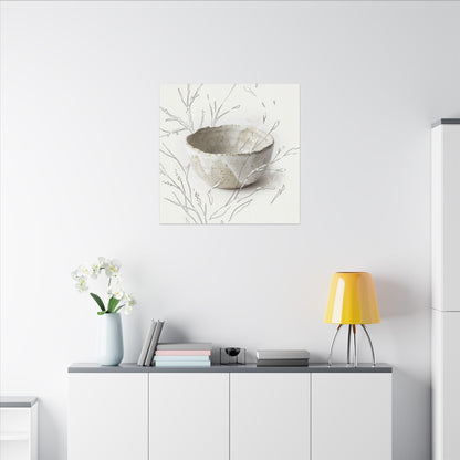 Neutral Ceramic Bowl Canvas Art - Minimal Line Japandi