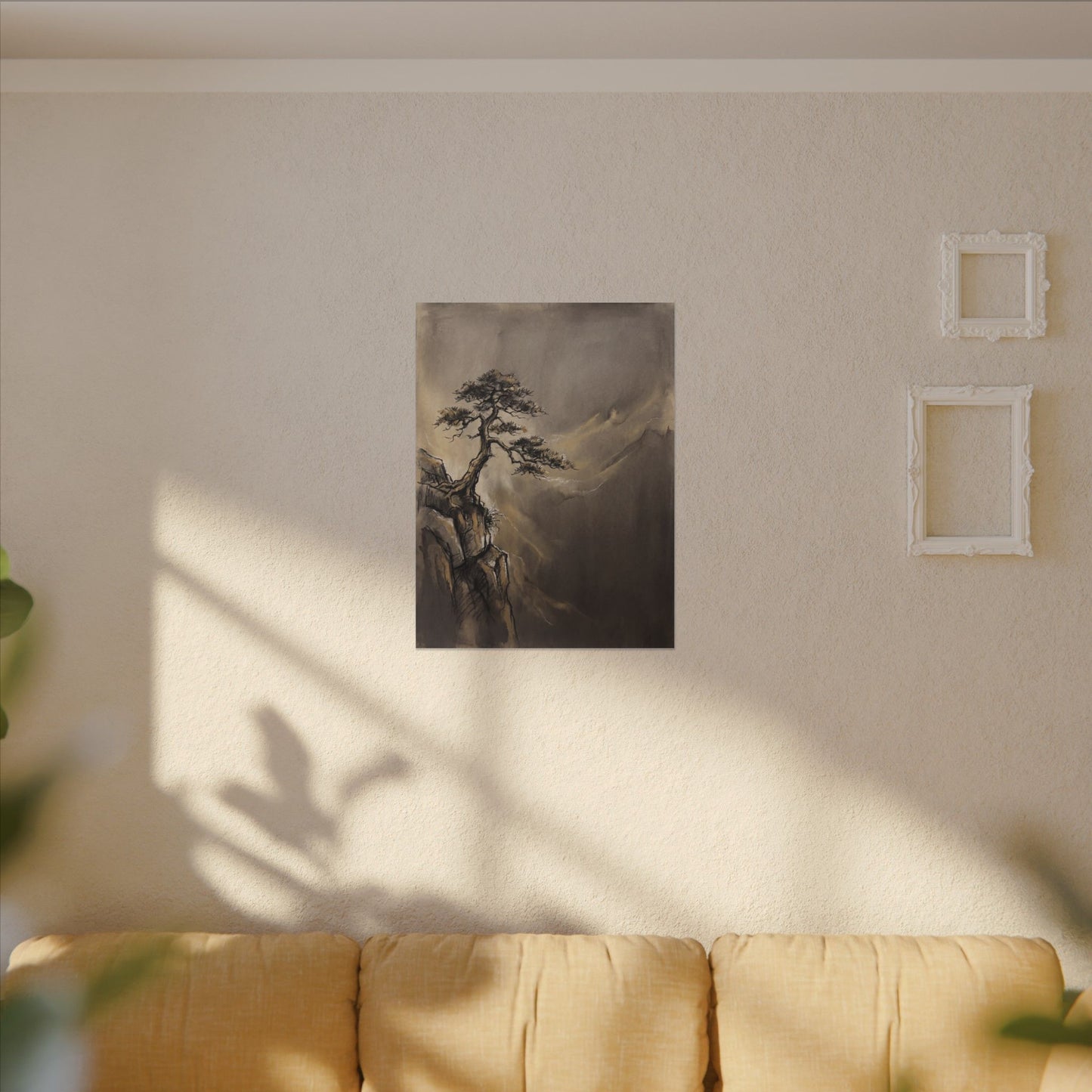 Pine Tree Charcoal Ink Canvas Art | Luxurious Dark Japandi Art